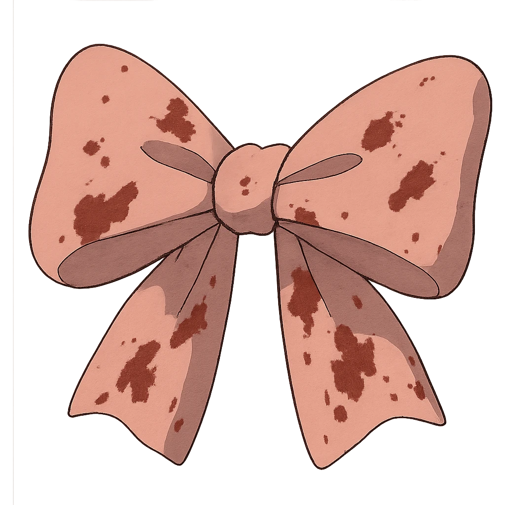 ghibli style pink ribbon bow with blood stains emoji