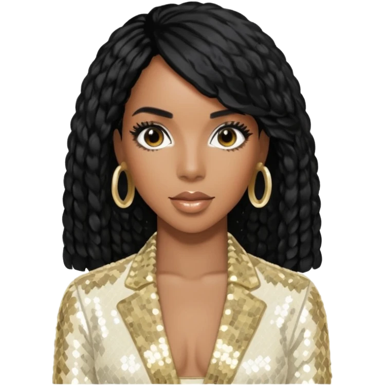 Kelly Rowland from Destiny's Child with black hair, ivory sequin outfit emoji