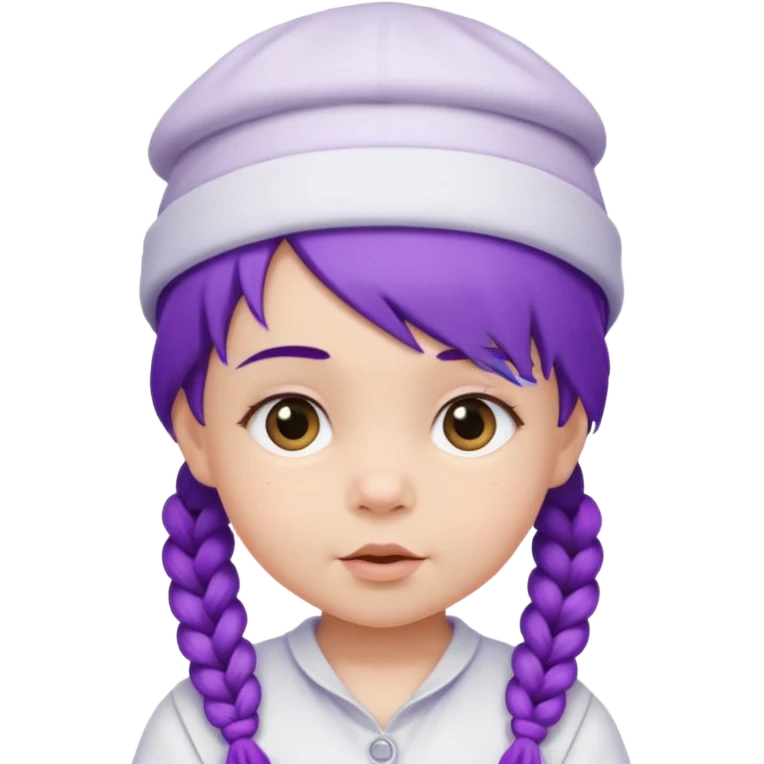 purple haired little baby with braids and white hat emoji