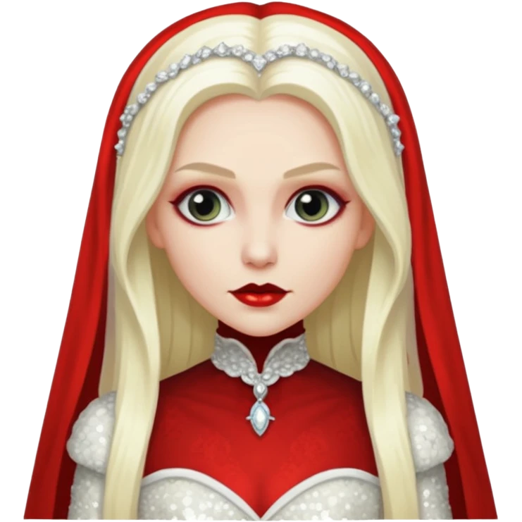 Bride of Dracula with long platinum blonde hair, ivory sequin outfit emoji