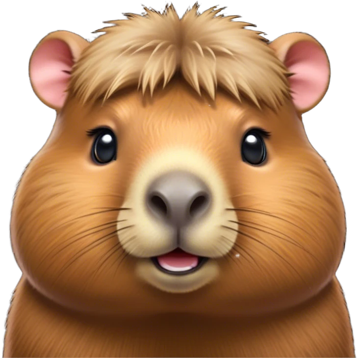 Cinematic Cute Capybara Portrait Emoji, Head tilted playfully and inquisitively, with a delightfully fluffy, rounded form accented by soft, inviting fur and round, sparkling eyes full of charm, Simplified yet irresistibly adorable features, highly detailed, glowing with a warm, friendly glow, high shine, affectionate and lively, stylized with a touch of whimsical cuteness, soft glowing outline, capturing the essence of a mischievous yet loving capybara that feels like it could tumble out of the screen into your arms! emoji