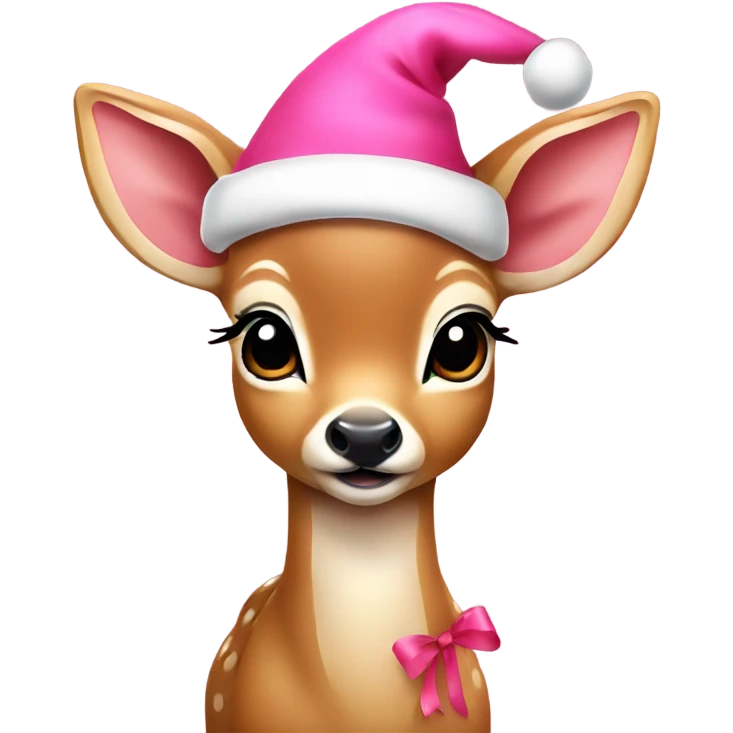 baby deer wearing Santa hat and pink ribbon around neck emoji