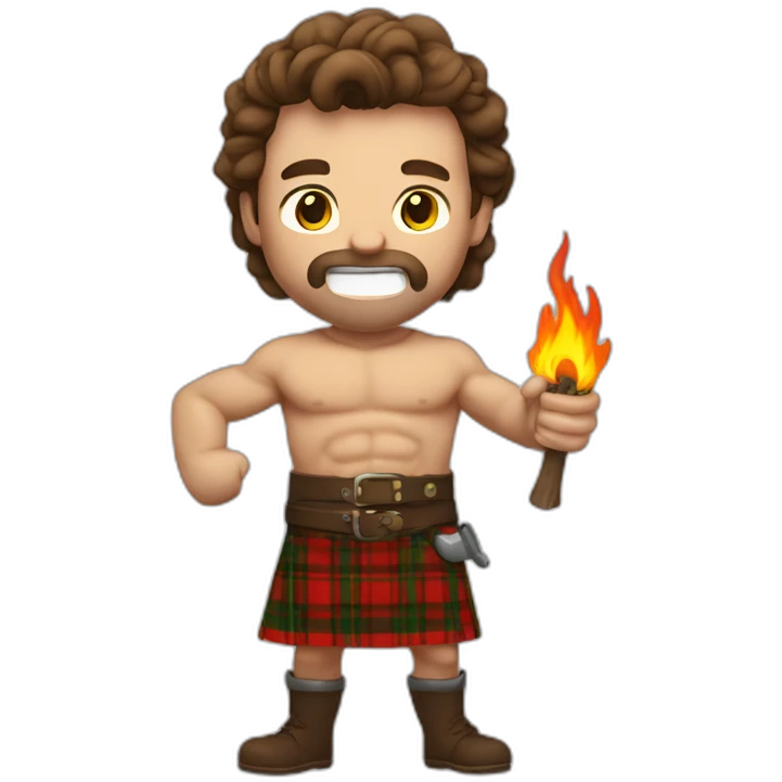 monty starting fire wearing a kilt flexed biceps brown haired emoji