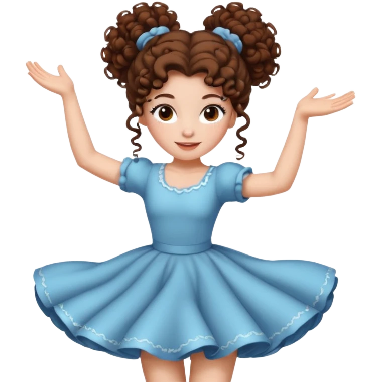 girl with big curly hair in a bun dancer brunette, white, freckles and brown eyes emoji