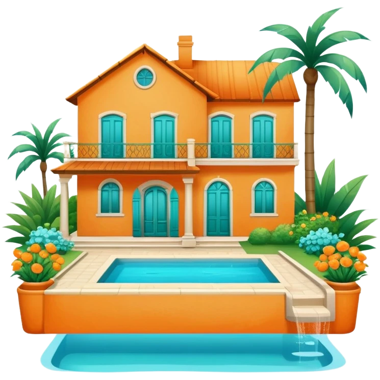 orange countryside house with a swimming pool and garden emoji