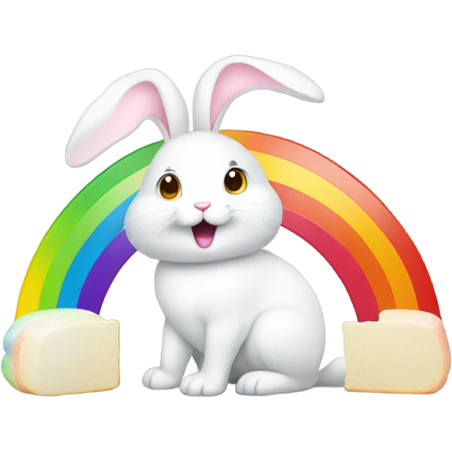 Cute bunny eating rainbow emoji