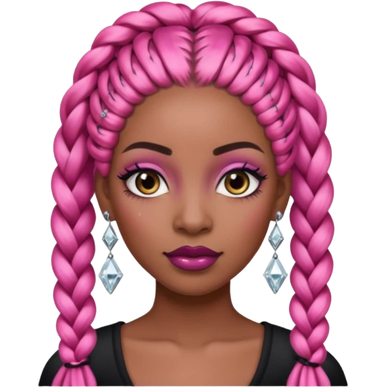 Attractive black woman with a wide face, dark makeup, Long pink braids and diamond earrings emoji