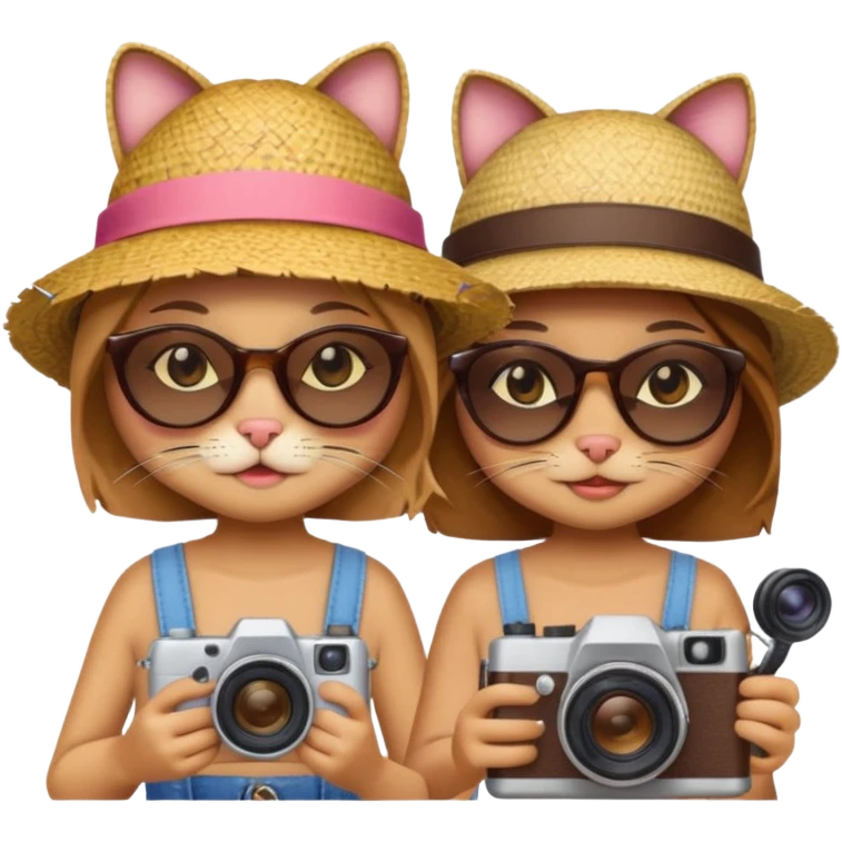 2 girl cats dressed up as tourists emoji
