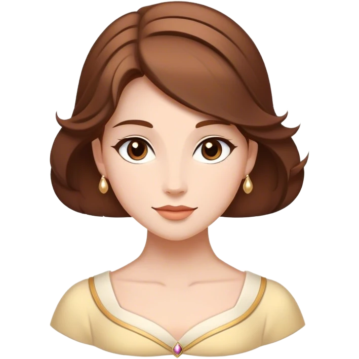 Cinematic Timeless Belle Portrait Emoji, rendered in a clean, vector style. Depict Belle with fair, luminous skin, beautifully arranged brown hair, and a serene, graceful expression, dressed in her classic attire. The design features bold, simplified shapes, a soft, enchanting glow, and a subtle glowing outline, capturing the essence of pure, timeless beauty. emoji