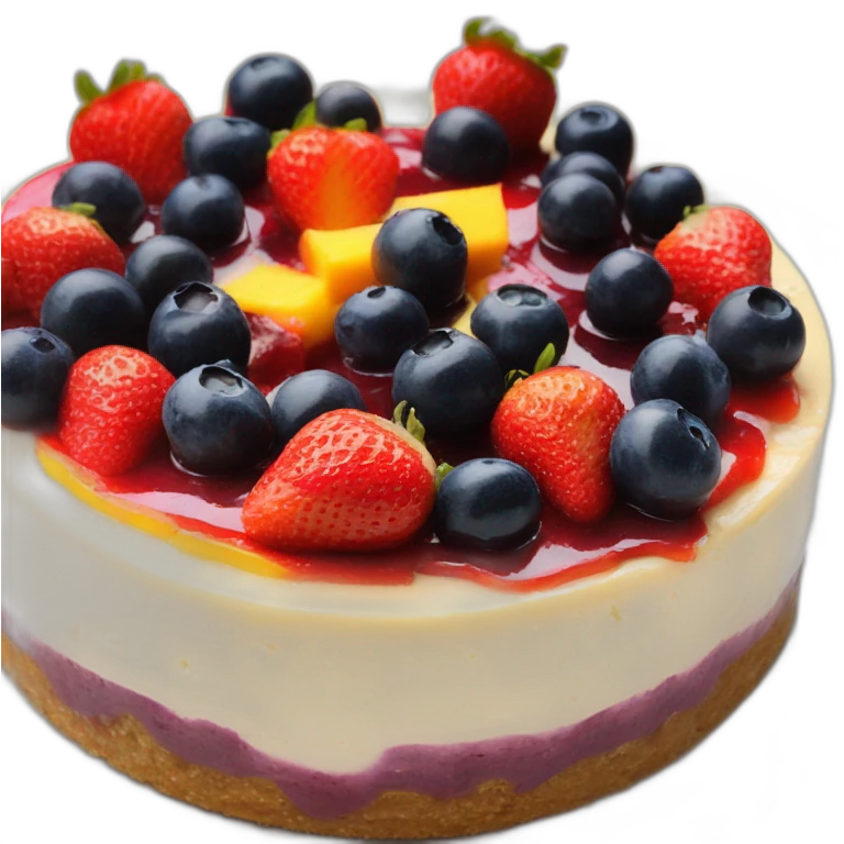 No bake cheesecake topped with 3 jams strawberry , blueberry and mango  emoji
