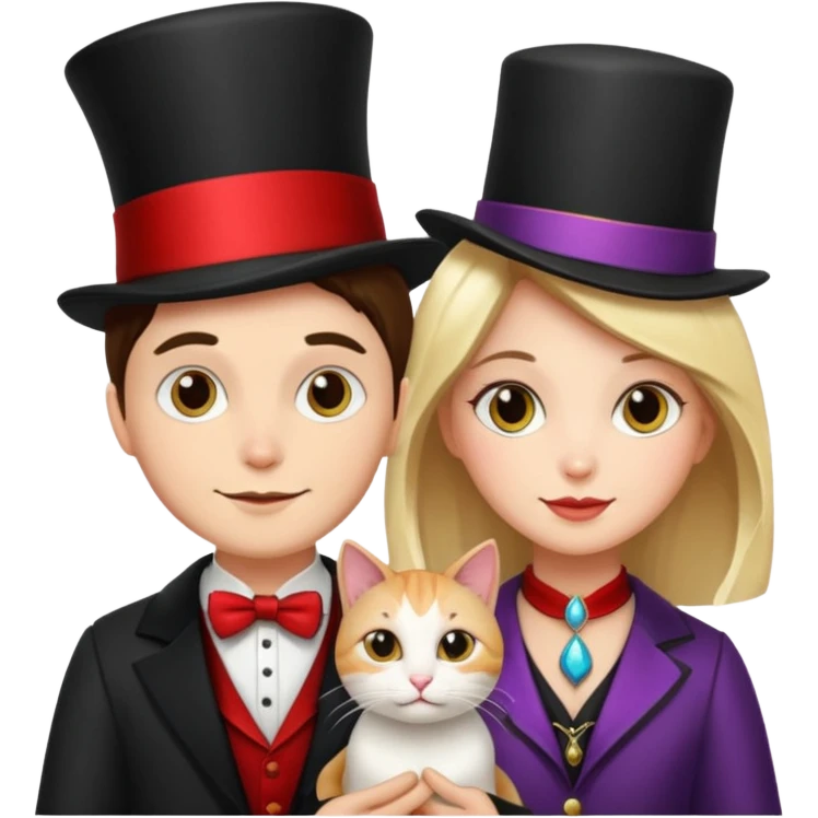magician couple and their pet cat emoji