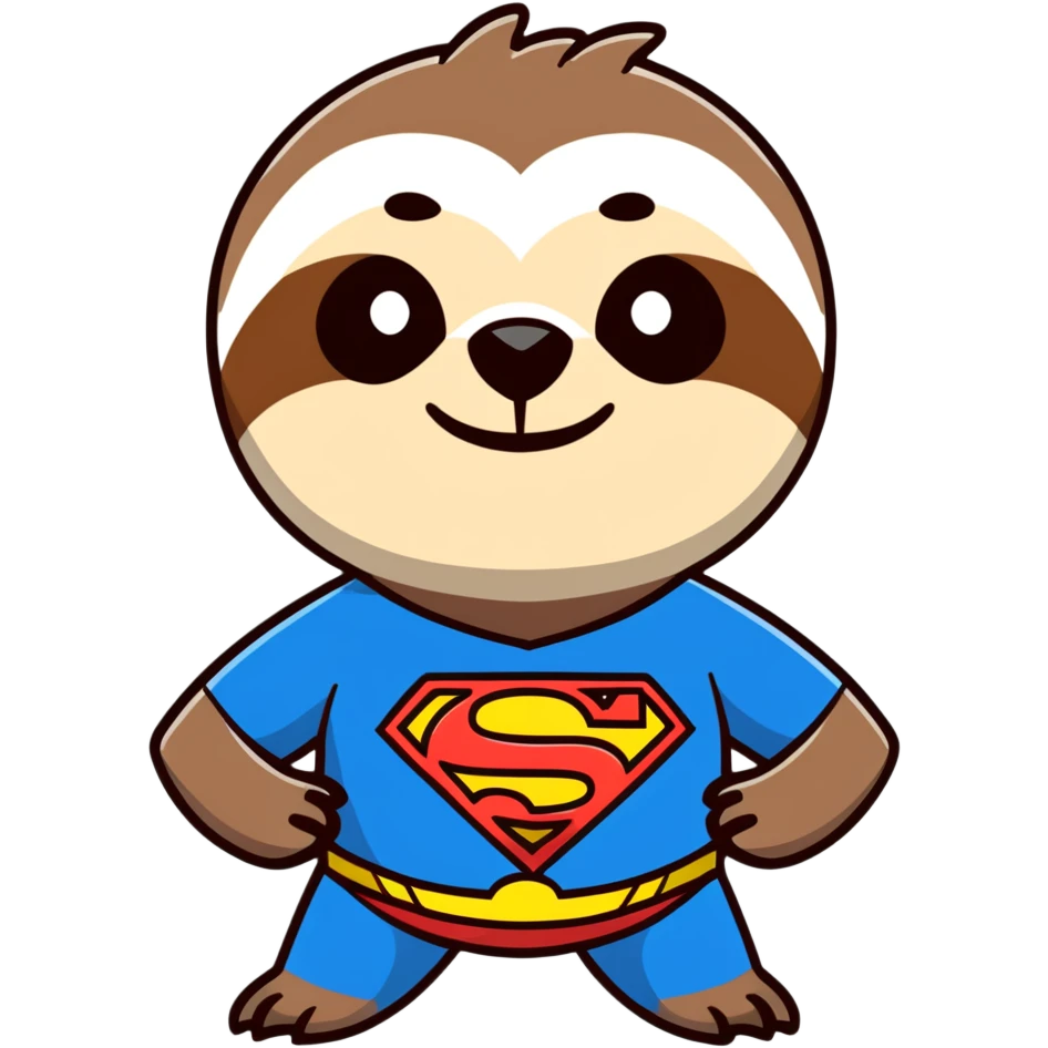 Sloth from The Goonies movie with deformed face and superman t-shirt emoji