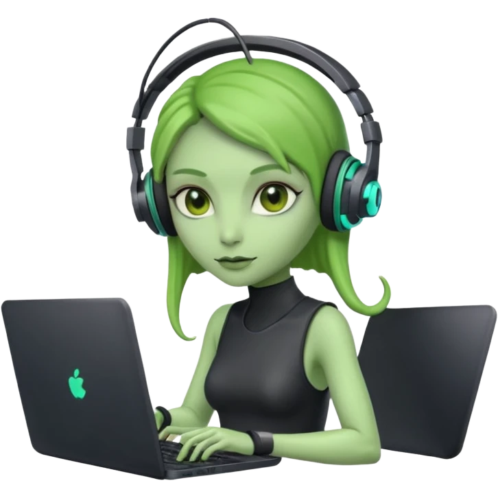 lady alien with only gaming laptop. emoji