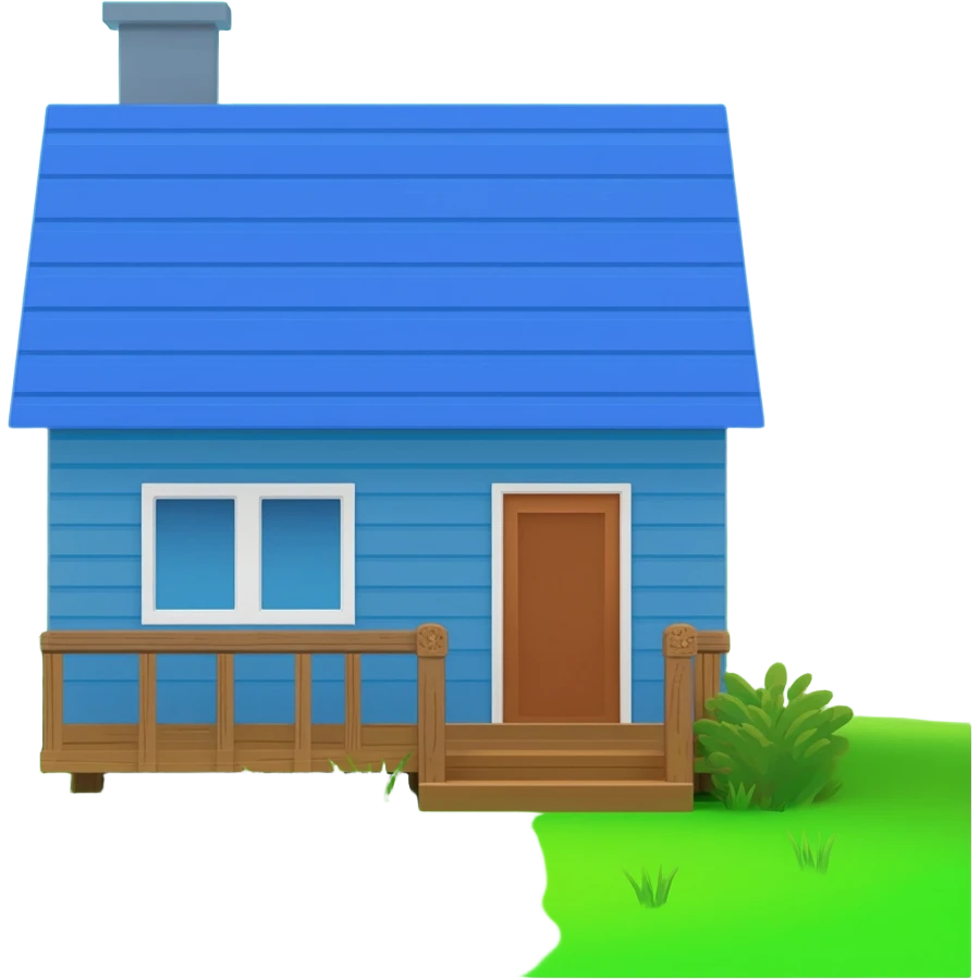 Single story blue house with bright blue roof emoji