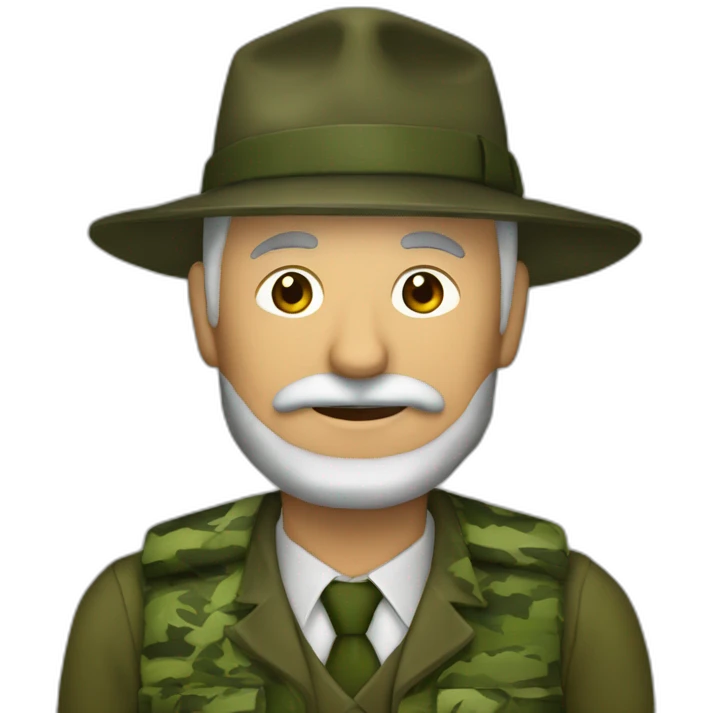 Hombre viejo pelo largo y con traje de camuflaje de hojas del ark emoji
