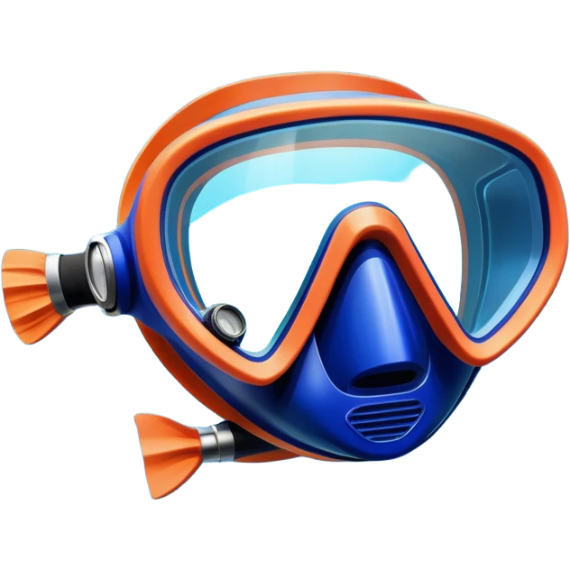 An icon featuring a close-up of a diving mask, snorkel, and fins floating on the surface of vibrant blue water. In the background, coral reefs and tropical fish create a lively underwater scene. Transparent background highlights the beauty and adventure of the diving experience. emoji