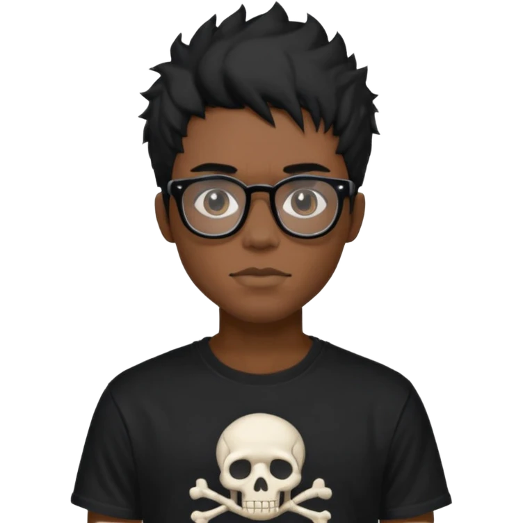 black anime hair guy with skeleton makeup. wearing a stussy tshirt with glasses emoji