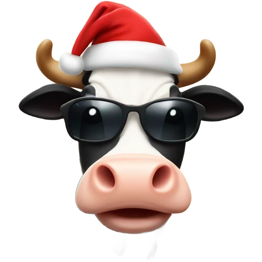 Cow with Santa hat and sunglasses thumbs up emoji