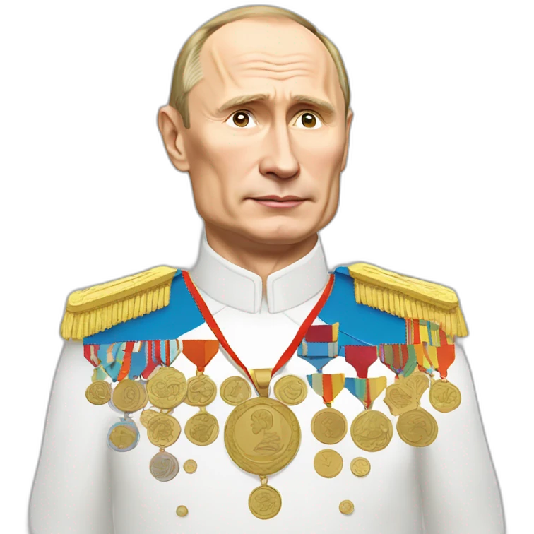 Putin with many medals, 4K, comic, cartoon art emoji