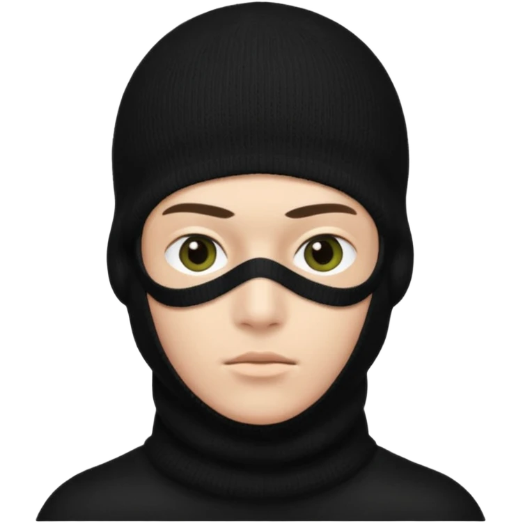 Un joven con un pasamontañas negro que solo le deje ver los ojos y cejas emoji