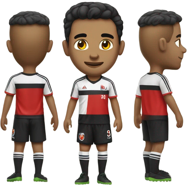 Crie um emoji de galinhas fugindo de uma partida de futebol, as galinhas tem que está vestindo uniforme vermelho e preto  emoji
