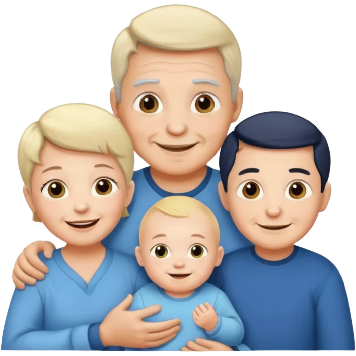 Baby boy and parents with grandpa and granny emoji