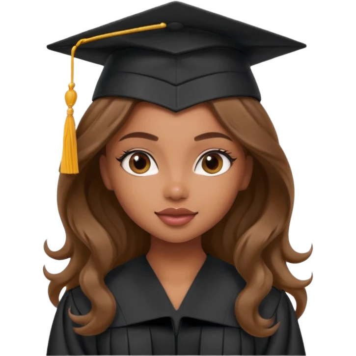 a pretty bratz brown girl with long wavy hair graduating emoji