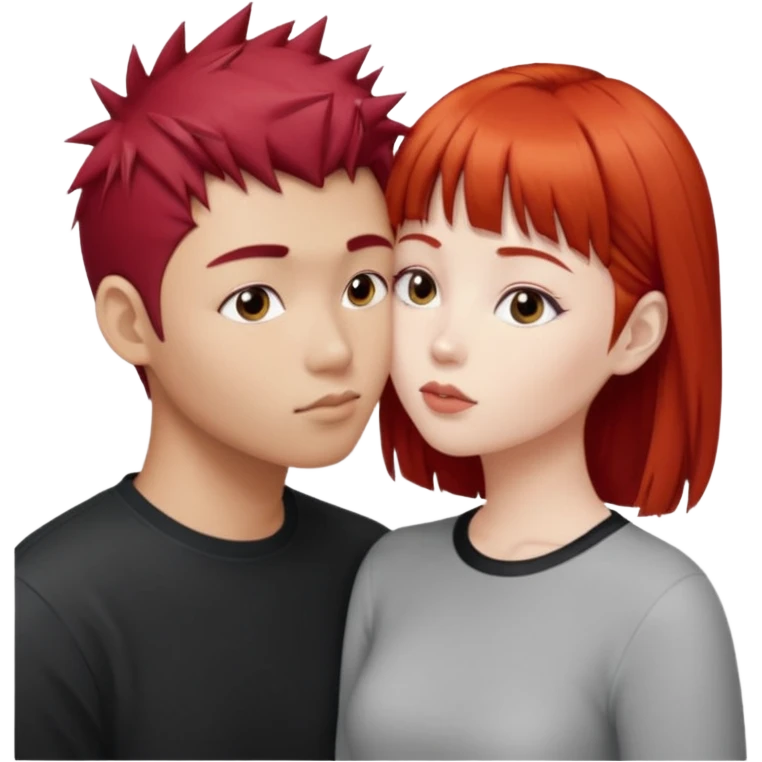 Asian Spiky short red hair  guy kissing redhead white girl with bangs emoji