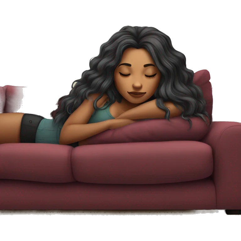 Beautiful tattooed burgundy long haired woman napping on sofa emoji