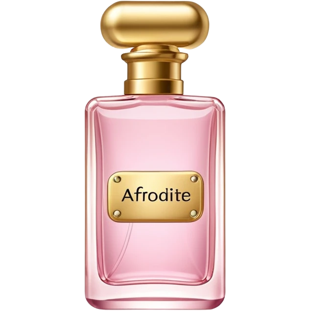 rectangle perfume light pink liquid gold cylinder cap written Afrodite emoji