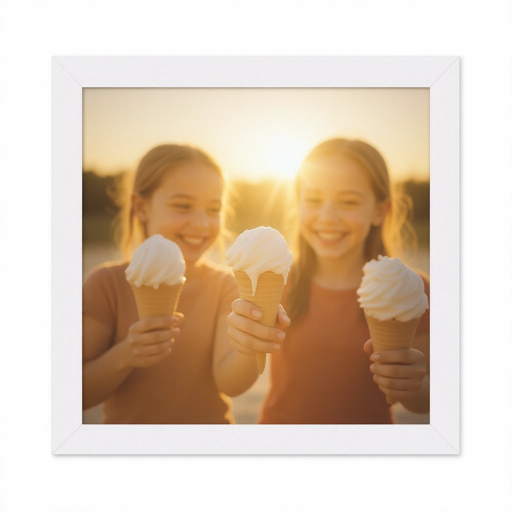 happy children with melting ice cream cones emoji