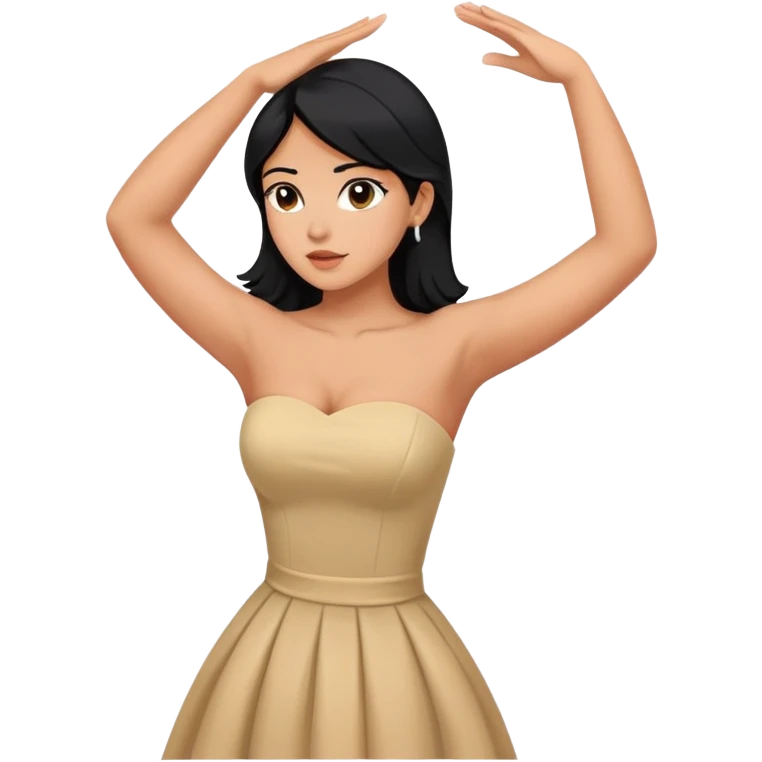 Black hair Latina girl back looking away dress strapless arms up emoji