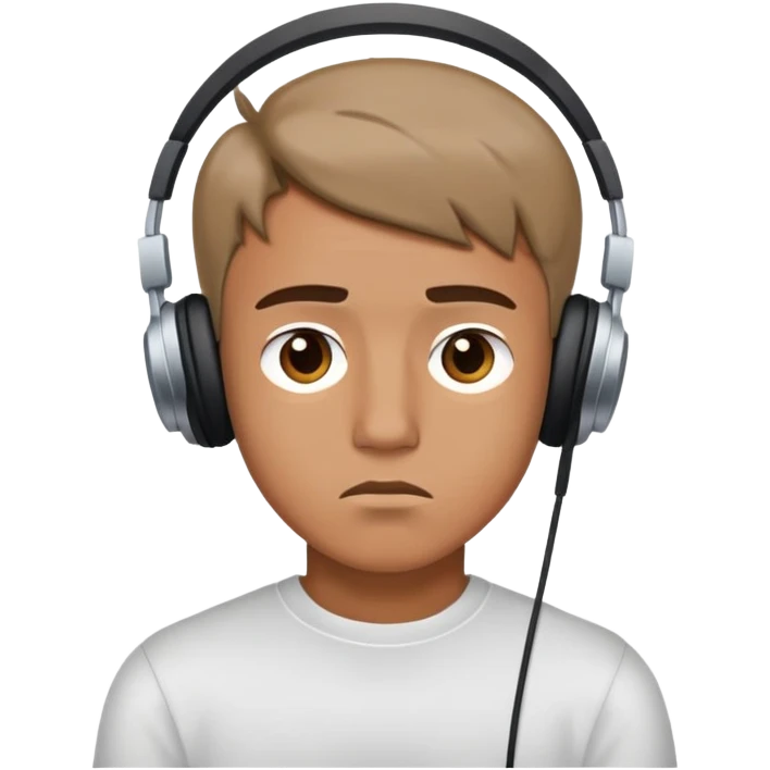 haz a un chico guapo escuchando musica mientras hace mala cara emoji