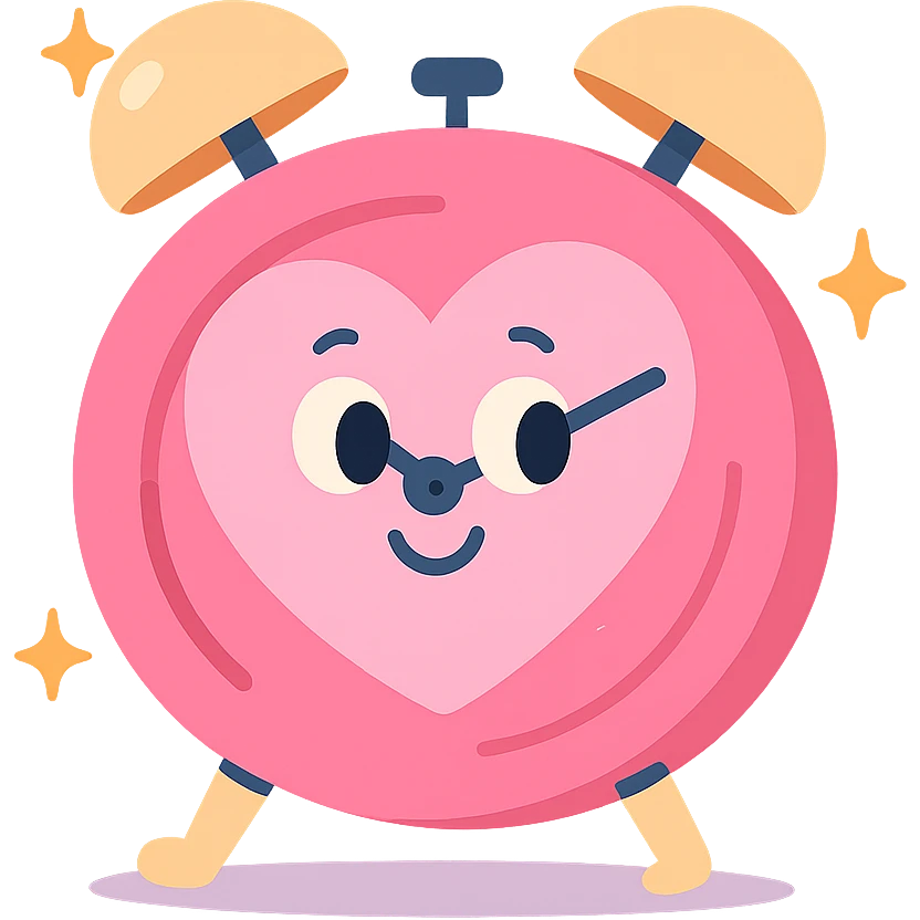 aesthetic pink clock with heart-shaped face, sparkles, gentle shadows emoji