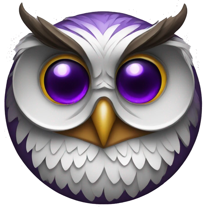 Owl with purple eyes in black coin emoji