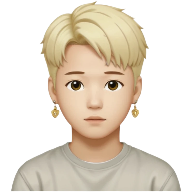 Illustrate a Korean male idol with blond dyed hair, earrings, casual streetwear & confident pose, inspired by Jimin of BTS. emoji