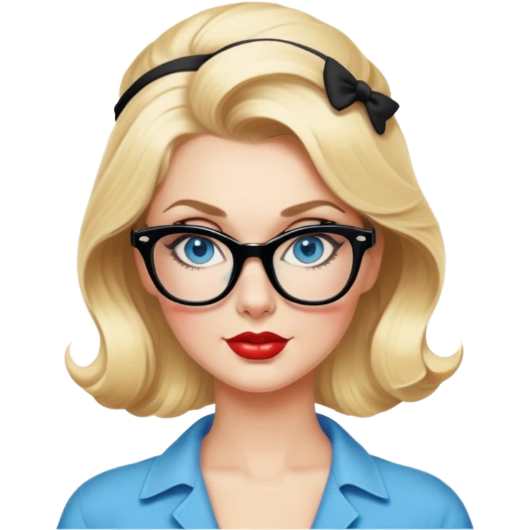 Realistic 50's pin up pose ,  blonde, black glasses and blue eyes full figure emoji