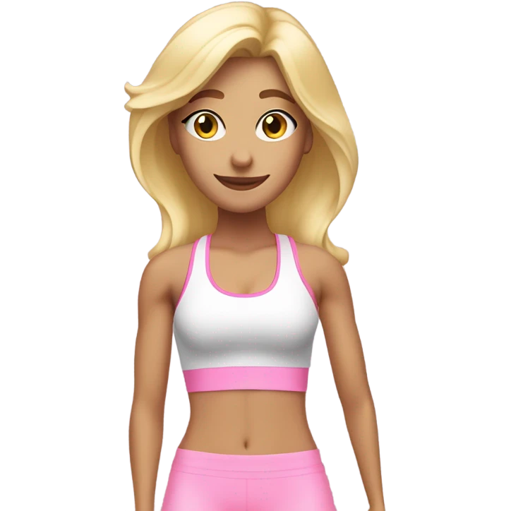 Blonde white fitness girl in light pink clothes with fitness mat emoji