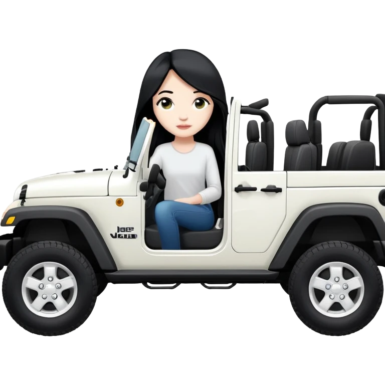 4 door jeep wrangler white long black hair girl  emoji