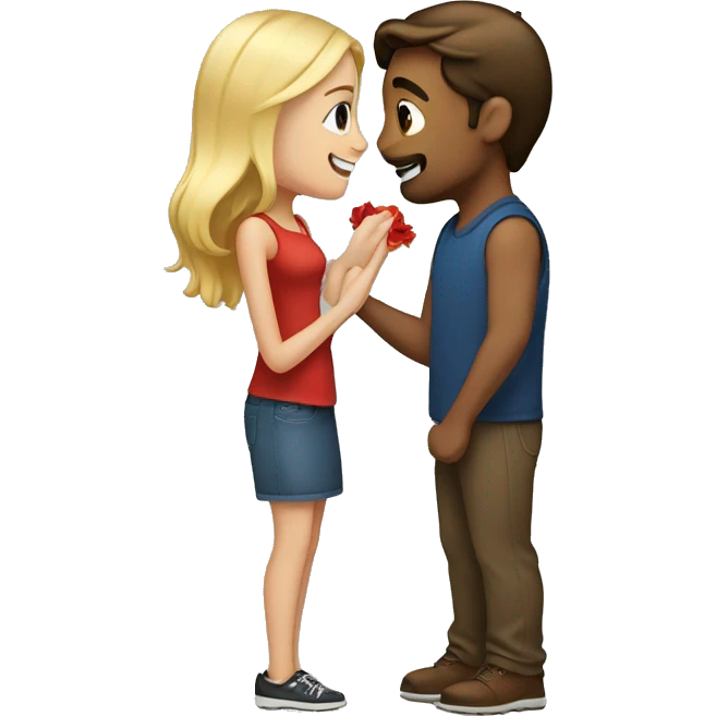 Brown haired guy proposing to short blonde girl  emoji