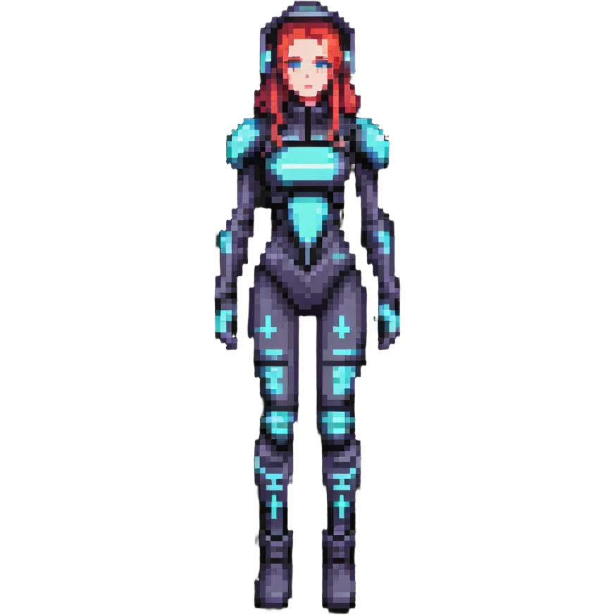 Cyberpunk female character with digital screen face, futuristic outfit emoji