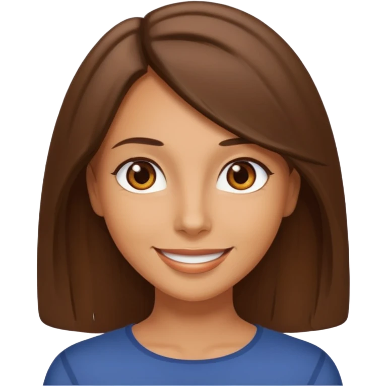 emoji of a tan woman with brown eyes and brown shoulder length hair, with a confident expression emoji