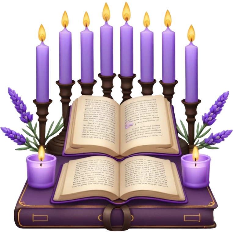 Gorgeous beautiful aesthetic decorative Lavender flowers and candles and book  emoji
