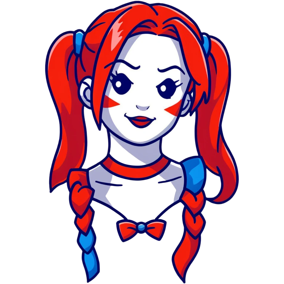 Harley Quinn style hair with red and blue ponytails emoji