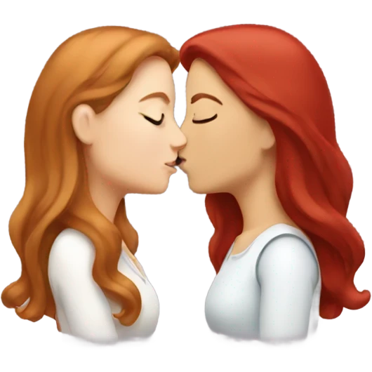 White long brown hair woman and red hair woman kissing emoji
