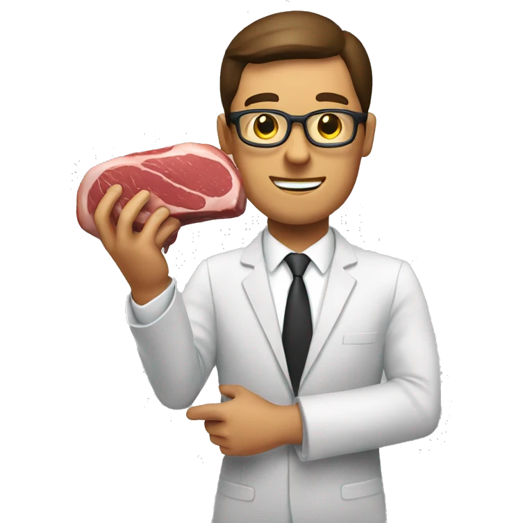 a businessman holding a steak in his hand. (he's a stakeholder) emoji