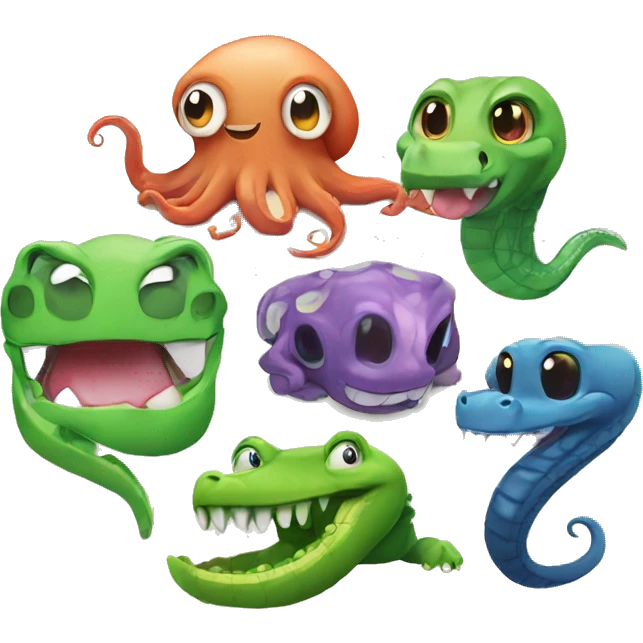 Octopus and crocodile and snake as friends  emoji