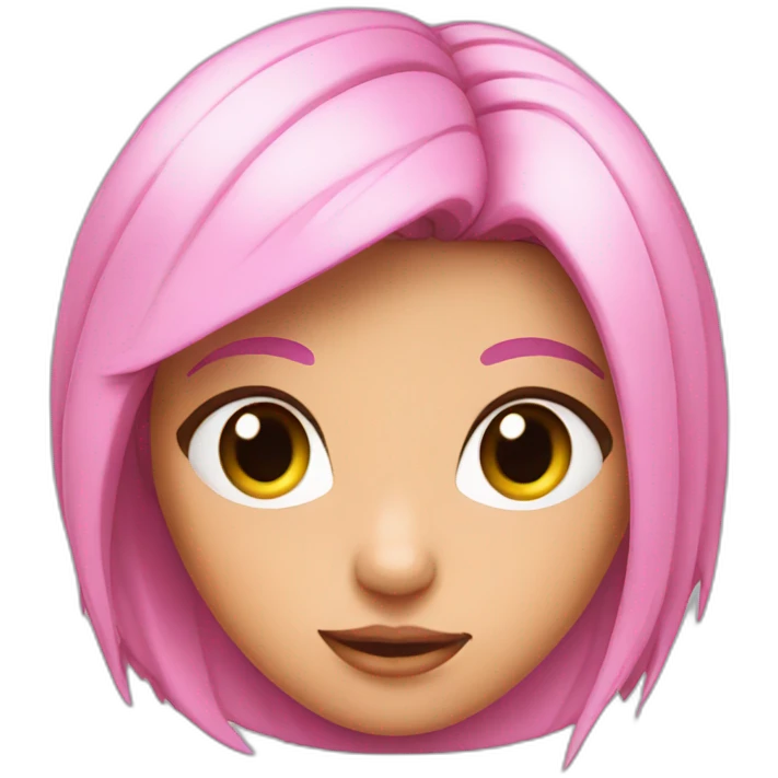 Pink-eyed cartoon girl character with a pinched hair and pink eyes. emoji