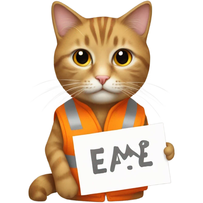 cat with a sign and an orange vest emoji
