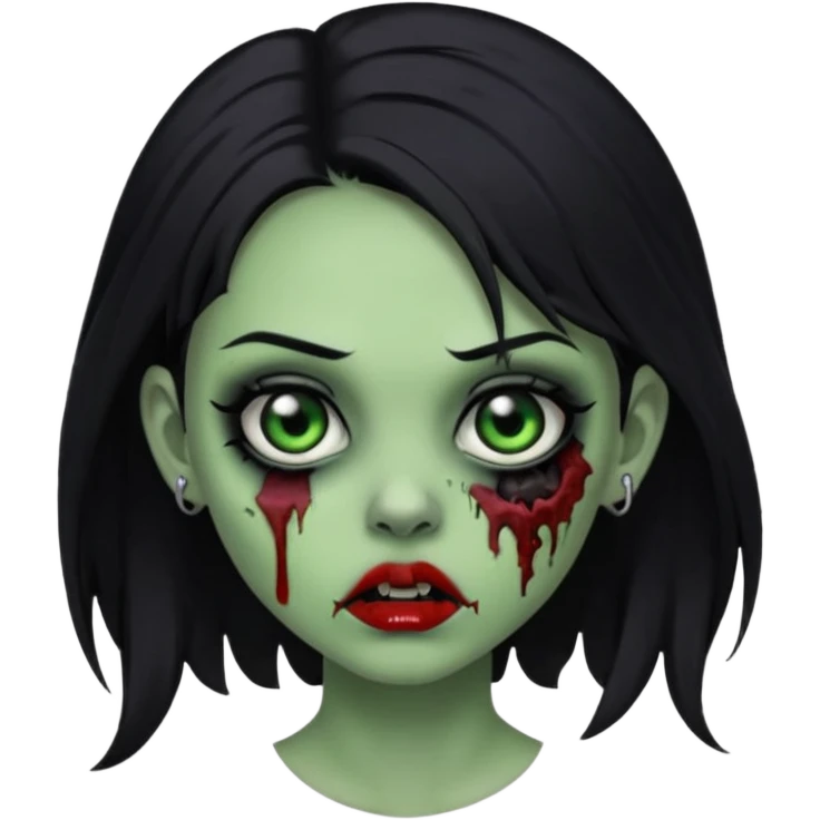 Zombie girl with a septum piercing black hair green skin emoji